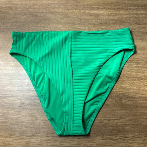 SANCTUARY BNWT High Waisted Ribbed Bikini Bottom, Green, Size Large. - Picture 3 of 7